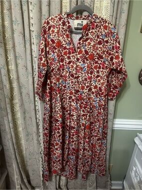 Mii Aux 1001 Nuits Floral Cotton Midi Dress M Handmade India Boho
